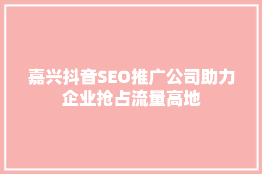嘉兴抖音SEO推广公司助力企业抢占流量高地