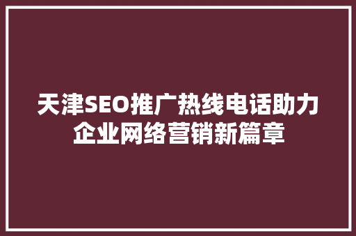 天津SEO推广热线电话助力企业网络营销新篇章