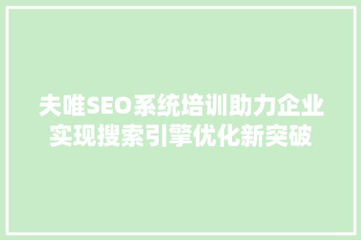 夫唯SEO系统培训助力企业实现搜索引擎优化新突破