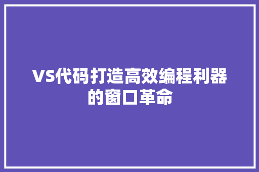 VS代码打造高效编程利器的窗口革命