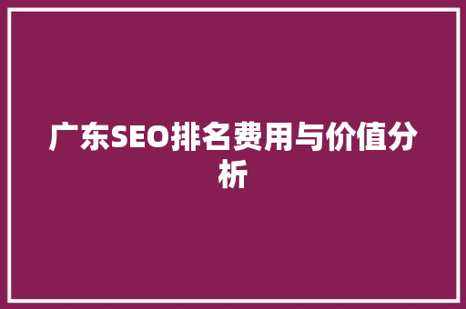 广东SEO排名费用与价值分析