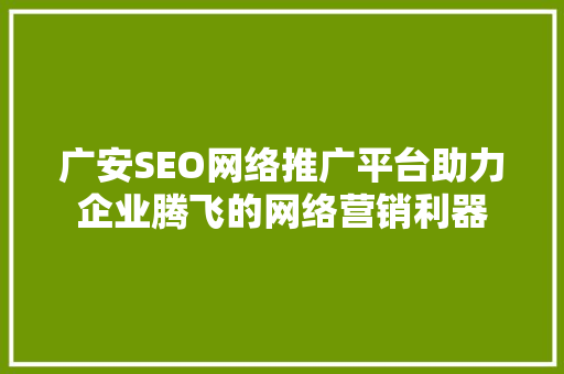 广安SEO网络推广平台助力企业腾飞的网络营销利器
