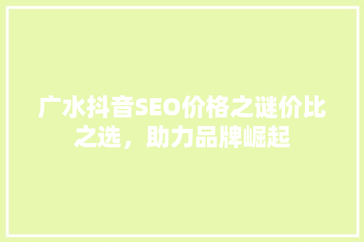 广水抖音SEO价格之谜价比之选，助力品牌崛起