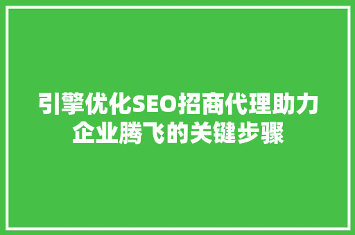 引擎优化SEO招商代理助力企业腾飞的关键步骤