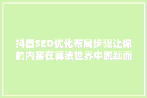 抖音SEO优化布局步骤让你的内容在算法世界中脱颖而出