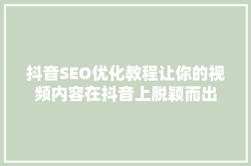 抖音SEO优化教程让你的视频内容在抖音上脱颖而出