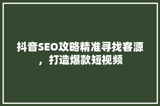 抖音SEO攻略精准寻找客源，打造爆款短视频