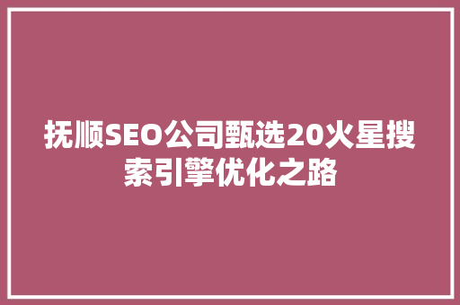 抚顺SEO公司甄选20火星搜索引擎优化之路