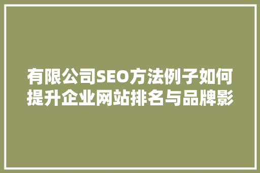 有限公司SEO方法例子如何提升企业网站排名与品牌影响力