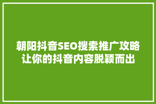 朝阳抖音SEO搜索推广攻略让你的抖音内容脱颖而出