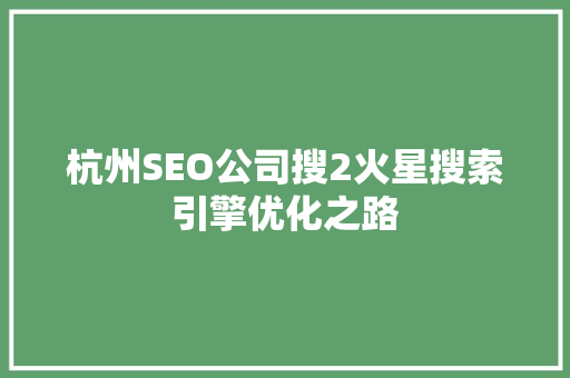 杭州SEO公司搜2火星搜索引擎优化之路