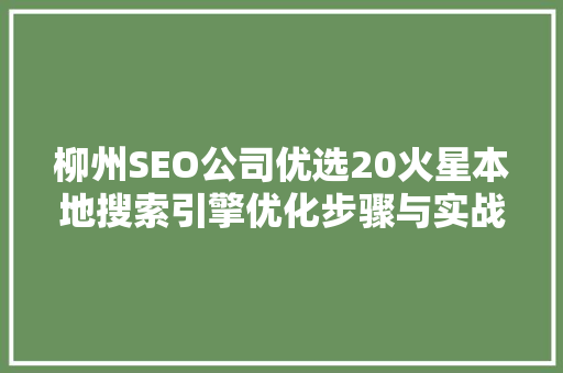 柳州SEO公司优选20火星本地搜索引擎优化步骤与实战方法