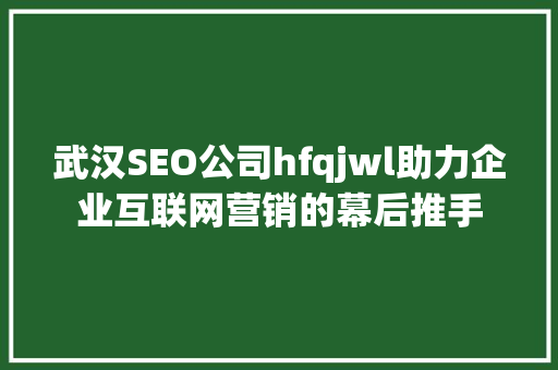 武汉SEO公司hfqjwl助力企业互联网营销的幕后推手