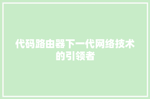 代码路由器下一代网络技术的引领者
