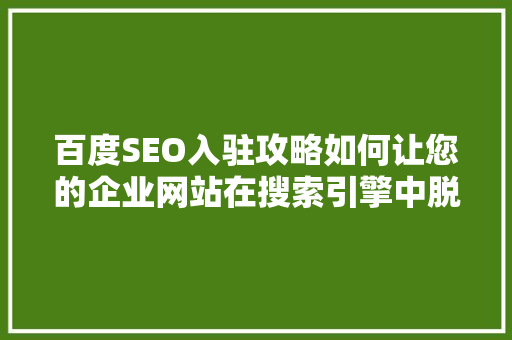 百度SEO入驻攻略如何让您的企业网站在搜索引擎中脱颖而出