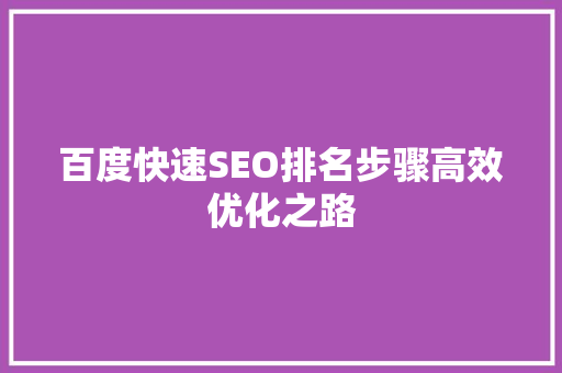 百度快速SEO排名步骤高效优化之路
