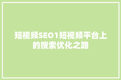 短视频SEO1短视频平台上的搜索优化之路