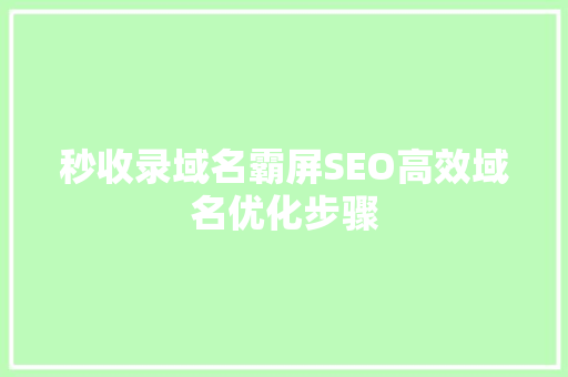 秒收录域名霸屏SEO高效域名优化步骤