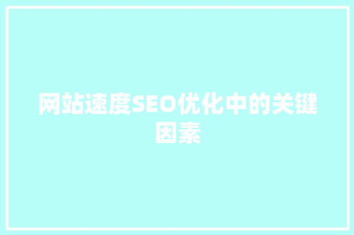 网站速度SEO优化中的关键因素