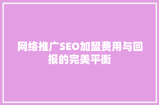 网络推广SEO加盟费用与回报的完美平衡