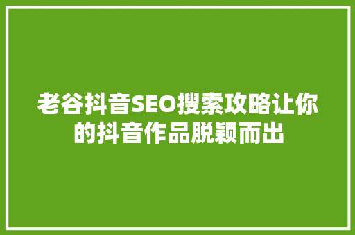 老谷抖音SEO搜索攻略让你的抖音作品脱颖而出