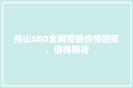 舟山SEO全网营销价格回报，值得期待