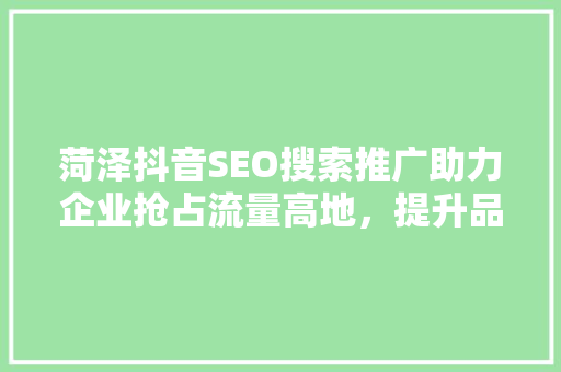 菏泽抖音SEO搜索推广助力企业抢占流量高地，提升品牌影响力