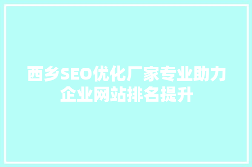 西乡SEO优化厂家专业助力企业网站排名提升