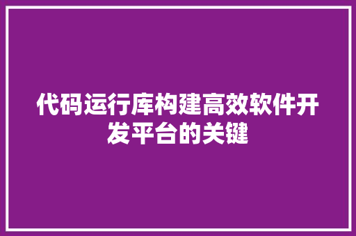 代码运行库构建高效软件开发平台的关键