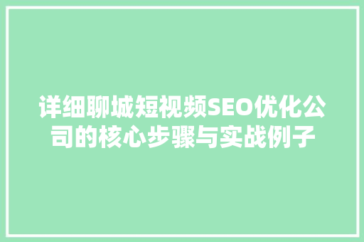 详细聊城短视频SEO优化公司的核心步骤与实战例子