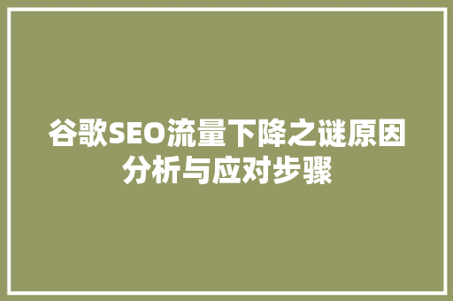 谷歌SEO流量下降之谜原因分析与应对步骤