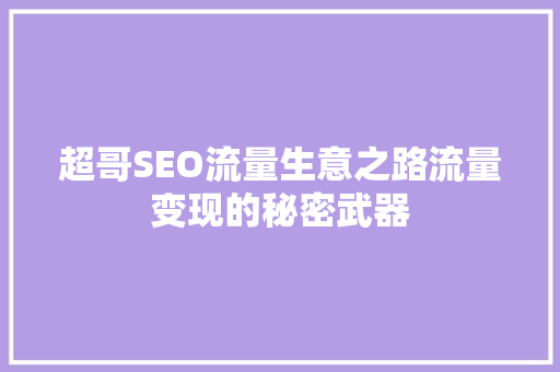 超哥SEO流量生意之路流量变现的秘密武器