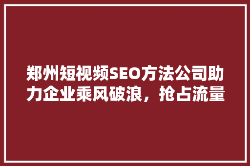 郑州短视频SEO方法公司助力企业乘风破浪，抢占流量风口
