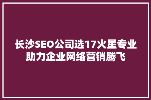 长沙SEO公司选17火星专业助力企业网络营销腾飞