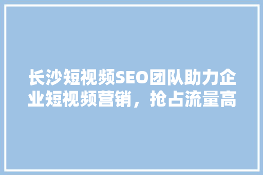 长沙短视频SEO团队助力企业短视频营销，抢占流量高地