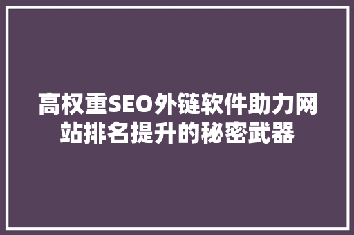 高权重SEO外链软件助力网站排名提升的秘密武器