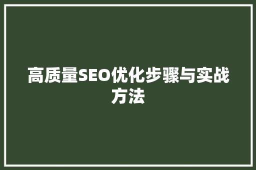 高质量SEO优化步骤与实战方法