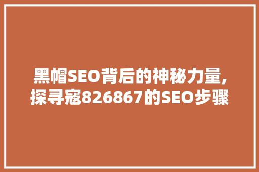 黑帽SEO背后的神秘力量,探寻寇826867的SEO步骤