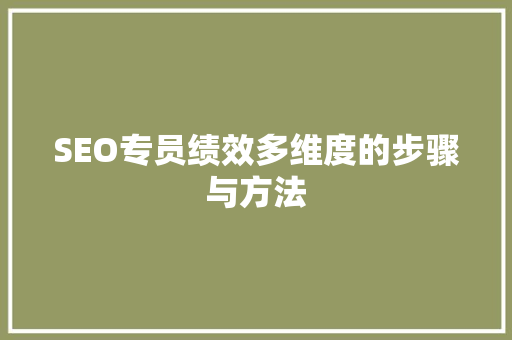 SEO专员绩效多维度的步骤与方法