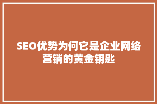SEO优势为何它是企业网络营销的黄金钥匙