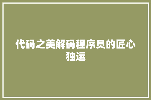 代码之美解码程序员的匠心独运
