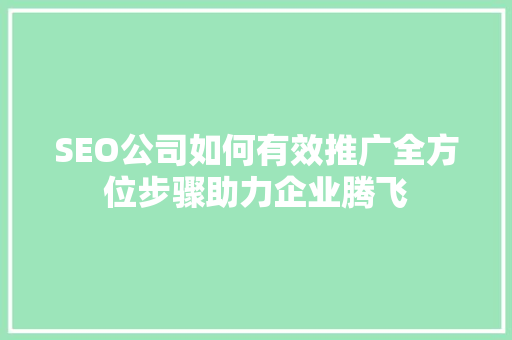 SEO公司如何有效推广全方位步骤助力企业腾飞