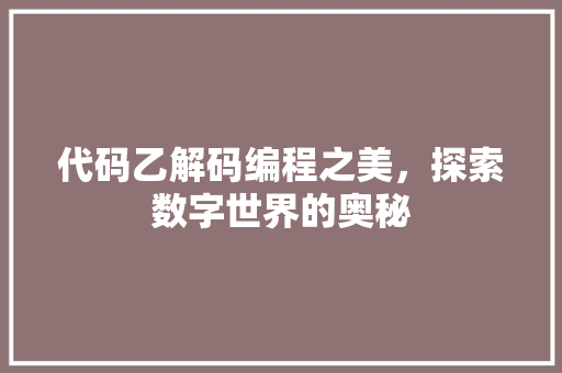 代码乙解码编程之美，探索数字世界的奥秘