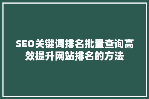SEO关键词排名批量查询高效提升网站排名的方法