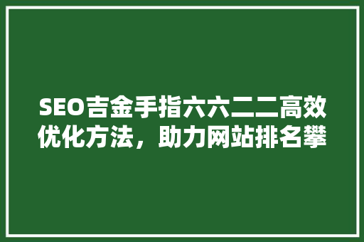 SEO吉金手指六六二二高效优化方法，助力网站排名攀升