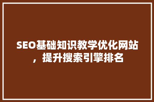 SEO基础知识教学优化网站，提升搜索引擎排名