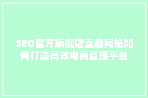 SEO官方旗舰店直播网站如何打造高效电商直播平台