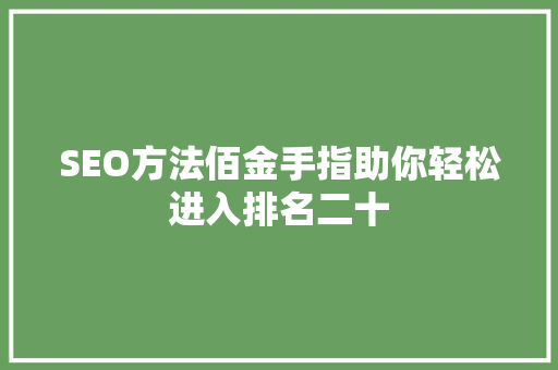 SEO方法佰金手指助你轻松进入排名二十