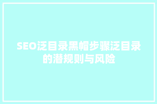 SEO泛目录黑帽步骤泛目录的潜规则与风险