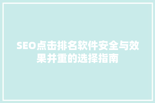 SEO点击排名软件安全与效果并重的选择指南